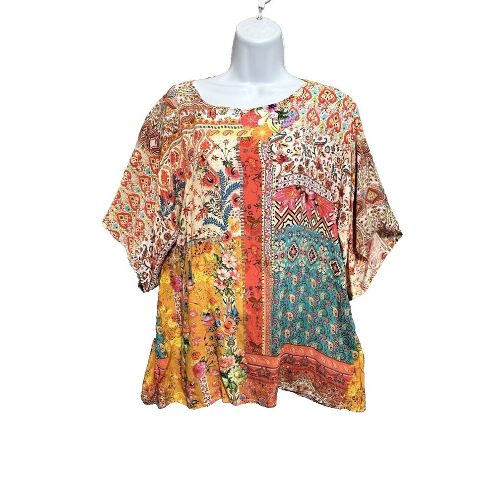 Shana Abstract Tunic Top Viscose Silk *Read  Medium (measures) Art Colorful